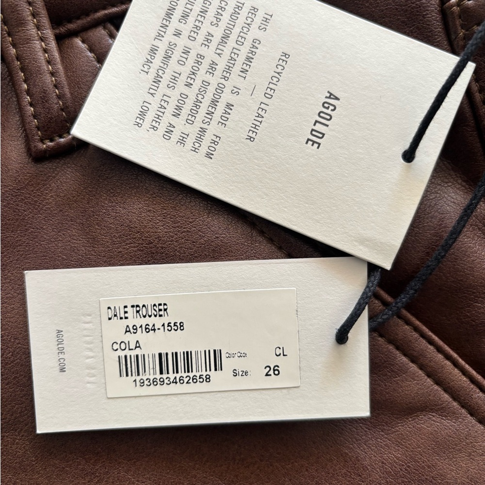 Agolde Brown recycled Leather Wide Leg Dale Trouser - Picture 3 of 5